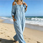 👗👖 Jumpsuit met open schouders, wijde pijpen en zakken