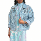 Luchtig damesjack van denim met bloemenprint en patchwork van kant