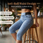 Damescapribroek van denim met hoge taille, elastische tailleband en cropped lengte