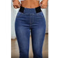 Damescapribroek van denim met hoge taille, elastische tailleband en cropped lengte