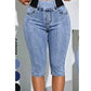 Damescapribroek van denim met hoge taille, elastische tailleband en cropped lengte