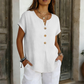 Casual T-shirt met V-hals en knopen voor dames