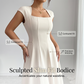 Elegante A-lijnjurk met vierkante halslijn voor dames, slank model, lange jurk