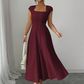 Elegante A-lijnjurk met vierkante halslijn voor dames, slank model, lange jurk