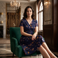Damesjurk met V-hals, bloemenprint en gedraaide taille