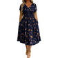 Damesjurk met V-hals, bloemenprint en gedraaide taille