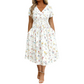 Damesjurk met V-hals, bloemenprint en gedraaide taille