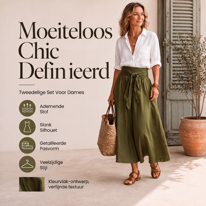 Elegante overhemd- en rokset met strikceintuur voor dames