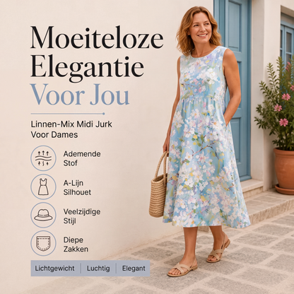 🌸 Nieuwe Collectie 👗 Dames Linnen Mouwloze Jurk – Luchtige pasvorm, natuurlijke uitstraling & comfortabel zomergevoel ✨