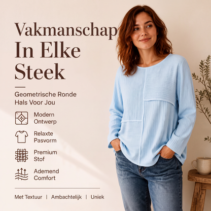 ⏰ Tijdelijke Aanbieding 💃 Dames Patchwork Top met Ronde Hals en Textuur ✨ Uniek patroon, aangenaam comfort & veel combinatiemogelijkheden