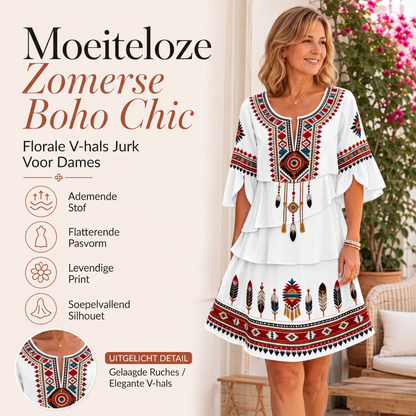 🌸 Nieuwe Collectie ✨ Dames Vintage Etnische Print Jurk – Gelaagd Design & Bohemian Elegante Look 💕