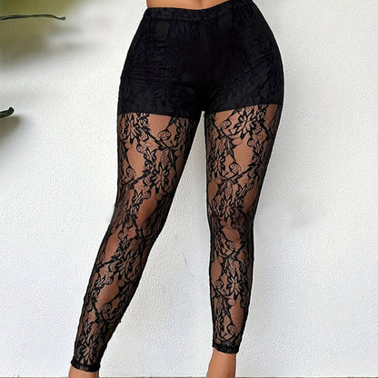 Sexy doorschijnende mesh broek van kant voor dames