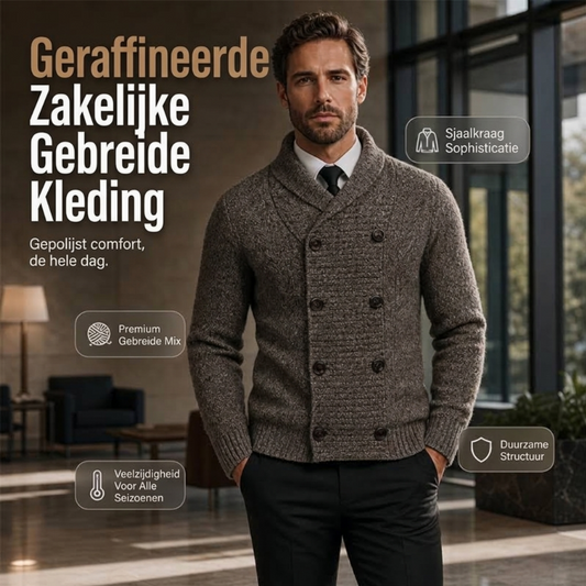 ✈️Gratis verzending🍂 Nieuwe Herfststijl 🤎 Heren Gebreid Vest met Dubbele Rij Knopen & Sjaalkraag – Warm, Comfortabel & Stijlvol