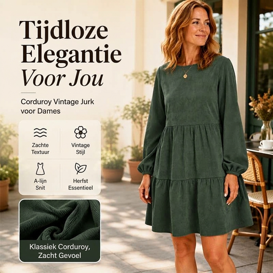 🍂🔥 50% KORTING VOOR EEN BEPERKTE TIJD! 👗 Vintage corduroy jurk voor dames – met lange mouwen, elegant en comfortabel voor de herfst ✨