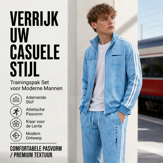 ✈️Gratis verzending✨ Nieuwe Look 💫 Heren Set met Geometrische Print, Jack met Volledige Ritssluiting en Broek – Comfortabel, Stoer & Trendy