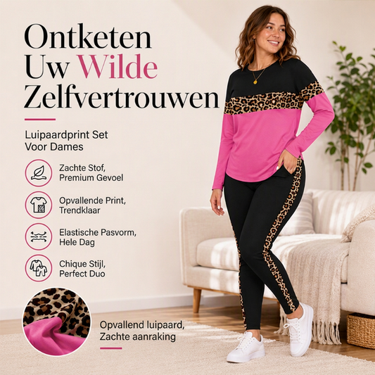 🔥 Tijdelijke Korting ✨ Dames Luipaardprint 2-Delige Set 🐆 Casual Comfortabele Outfit met Trendy Look