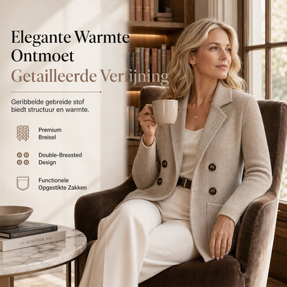 ✈️Gratis verzending🍂 Winter Deal ✨ Dames Geribbelde Gebreide Cardigan met Dubbele Rij Knopen – Lange Vest met Zakken & Reverskraag