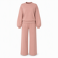 ✨ Nieuwe Collectie 🤍 Dames Gebreide 2-Delige Loungeset met Mock Neck Sweatshirt & High Waist Wijde Pijpen Broek – Comfortabele Elegantie voor Elke Dag