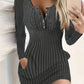 🍂 Herfst Collectie ✨ Dames Bodycon Knoopjurk met Lange Mouwen – Effen Kleur, Slim Fit & Elegante Pasvorm