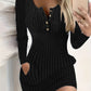 🍂 Herfst Collectie ✨ Dames Bodycon Knoopjurk met Lange Mouwen – Effen Kleur, Slim Fit & Elegante Pasvorm