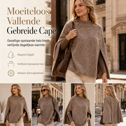✨ Nieuwe Collectie 🤍 Dames Gebreide Cape Poncho Trui met Knopen – Elegante Laagjeslook, Zacht Comfort & Tijdloze Stijl