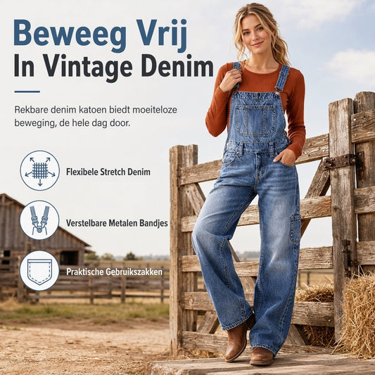 🔥Gratis verzending✈️Stretchy denim overalls voor dames, jumpsuit met wijde pijpen en verstelbare bandjes