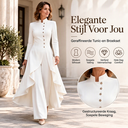🔥Gratis verzending✈️✨ Elegante Lange Damesmantel 🧥 & Wijde Broek Set, Chique Outfit voor Werk & Feest ✨