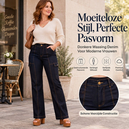 ✈️Gratis verzending✨ Damesjeans met hoge taille 👖 met contrasterende naden en wijde pijpen, trendy en flatterend bij elke stijl ✨