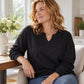 ✨🤍Casual Sweatshirt voor Dames met Gesplitste V-hals, Losse Pasvorm🍂