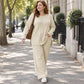 ✈️Gratis verzending💥 Beperkte Tijd Aanbieding 🧉 Dames Geribbelde Gebreid Top met Zijspleet & Broek Set ✨ rekbaar geribbelde stof, elegante zijspleet, comfortabele bijpassende set