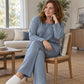 ✈️Gratis verzending💥 Beperkte Tijd Aanbieding 🧉 Dames Geribbelde Gebreid Top met Zijspleet & Broek Set ✨ rekbaar geribbelde stof, elegante zijspleet, comfortabele bijpassende set