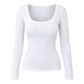 😍Vrouwen vierkante hals lange mouwen geribbelde gebreide slim fit T-shirt
