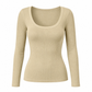 😍Vrouwen vierkante hals lange mouwen geribbelde gebreide slim fit T-shirt