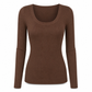 😍Vrouwen vierkante hals lange mouwen geribbelde gebreide slim fit T-shirt