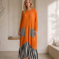 ⏰ Laatste dag van de uitverkoop – 50% KORTING ✨ Lange maxi-jurk met lange mouwen en gestreepte patchwork voor dames
