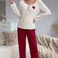 ✨Pyjamaset met ribboord voor dames, met hartjesborduursel
