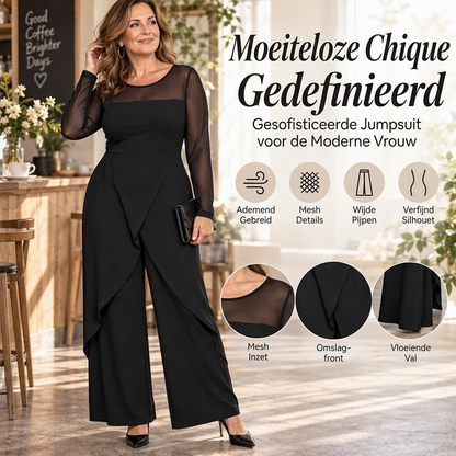 🔥Gratis verzending✈️Elegante dames jumpsuit van mesh met lange mouwen en wikkeloverlay