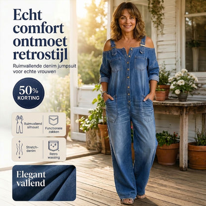 🔥Jumpsuit met open schouders, wijde pijpen en zakken