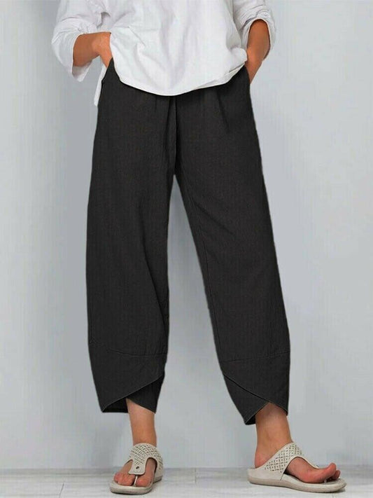 ✨Vintage asymmetrische broek met elastische tailleband en zakken