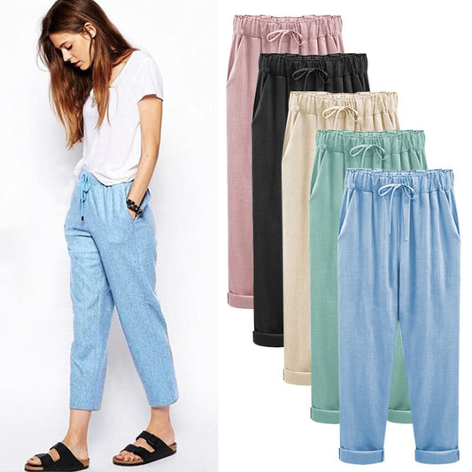Dames Effen Kleur Elastische Taille Losse Negen-punts Broek