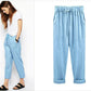 Dames Effen Kleur Elastische Taille Losse Negen-punts Broek